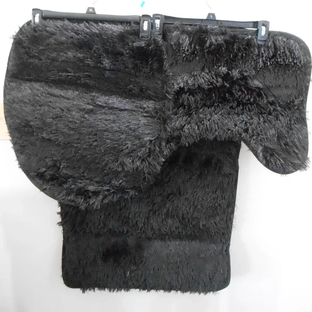 Black Bathroom Rug 3 Pc Set-Shaggy Bath Mat, Toilet Seat Cover, U Shape Rug-NEW
